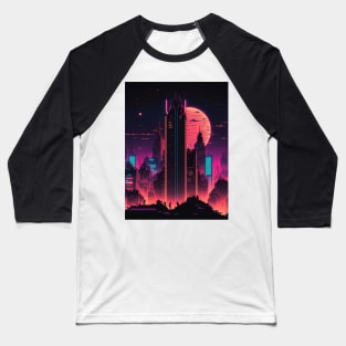 Synthwave City By Night Baseball T-Shirt